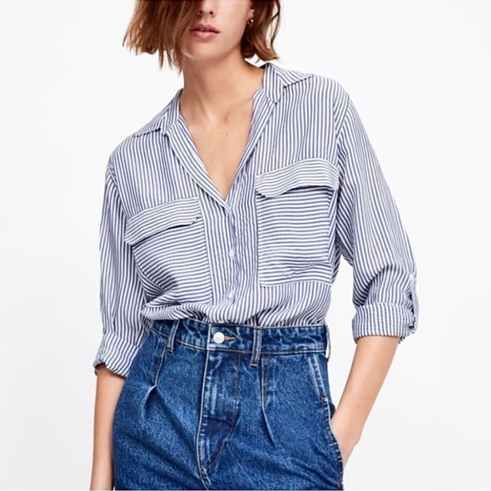 Zara Striped Button Front Top